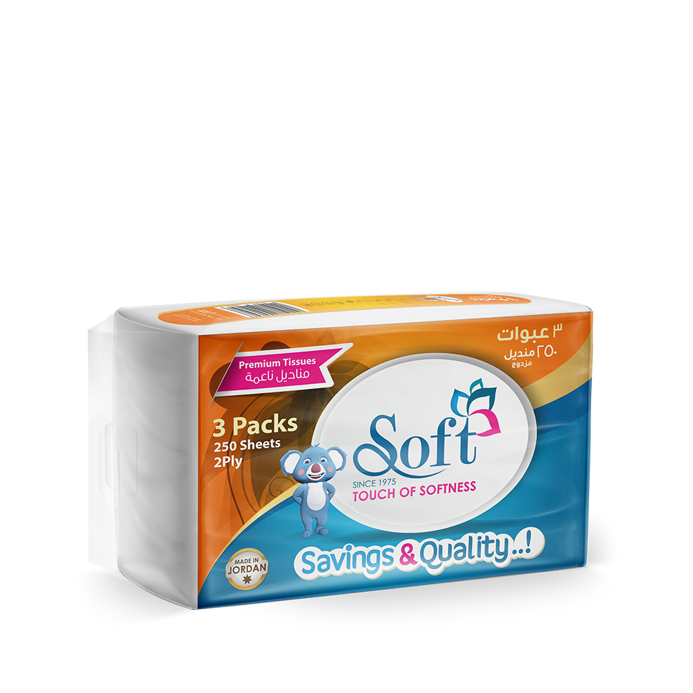 Soft Tissues nylon pack 250 sheet 2 ply (3 Pcs) - Wadi Al-Rafidain ...