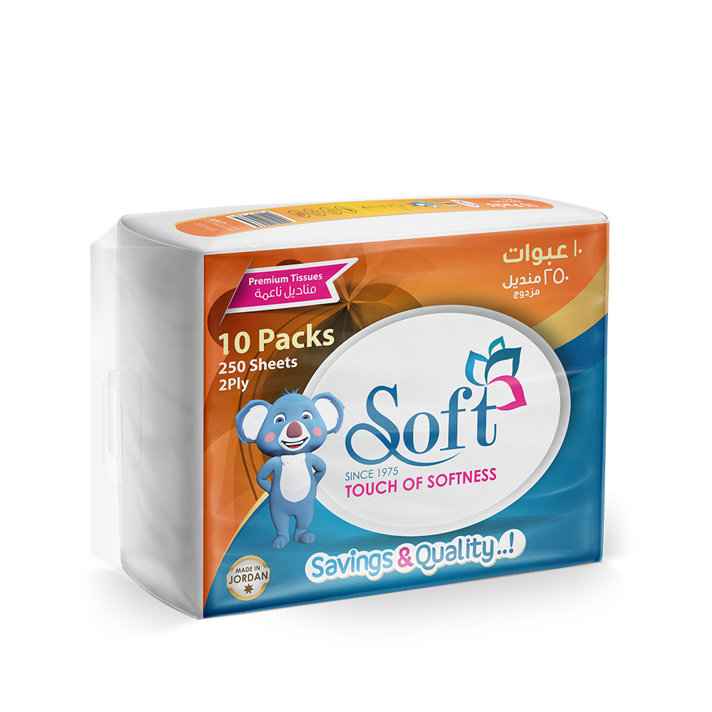Soft Tissues nylon pack 250 sheet 2 ply (10 Pcs) - Wadi Al-Rafidain ...