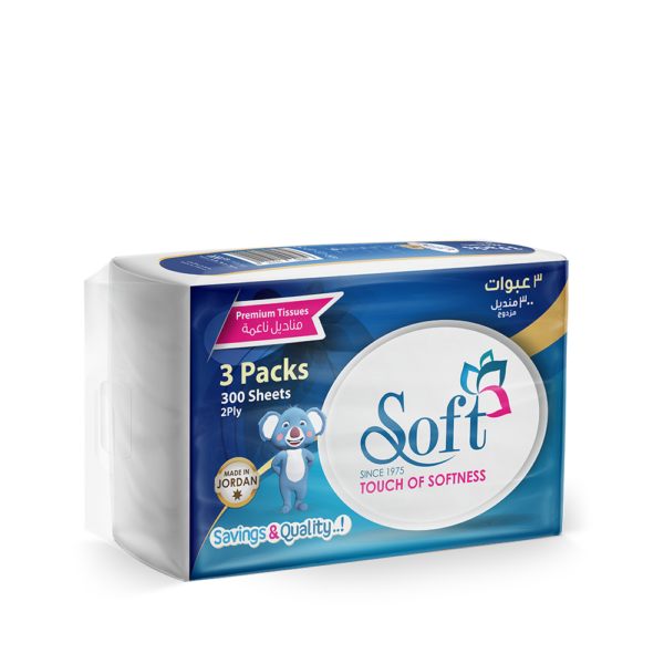 Soft Tissues nylon pack 300 sheet 2 ply ( 3 Pcs) - Wadi Al-Rafidain ...