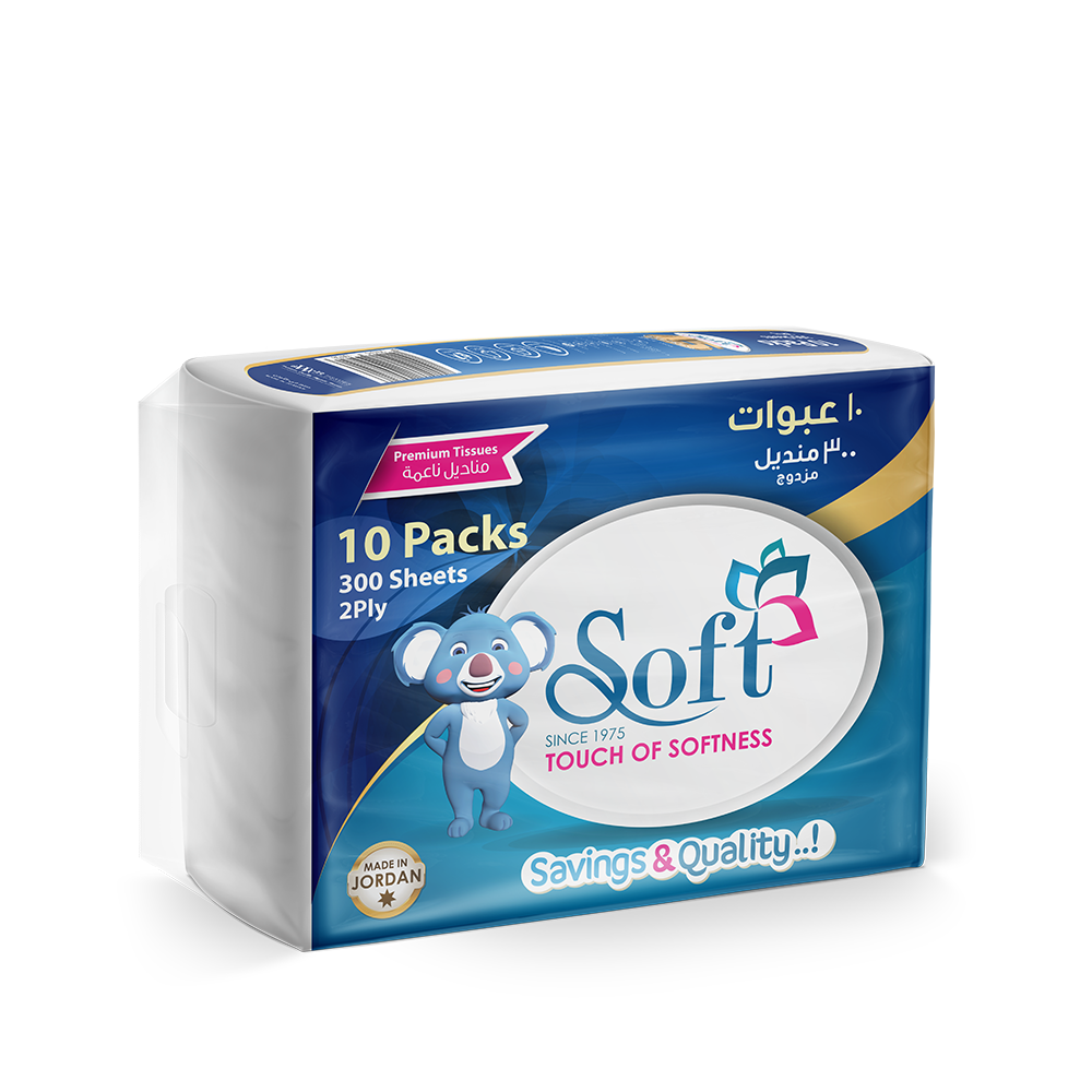 Soft Tissues nylon pack 300 sheet 2 ply ( 10 Pcs) - Wadi Al-Rafidain ...