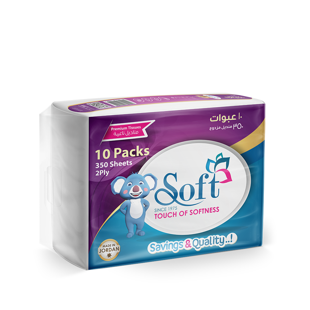 Soft Tissues nylon pack 350 sheet 2 ply ( 10 pcs) - Wadi Al-Rafidain ...