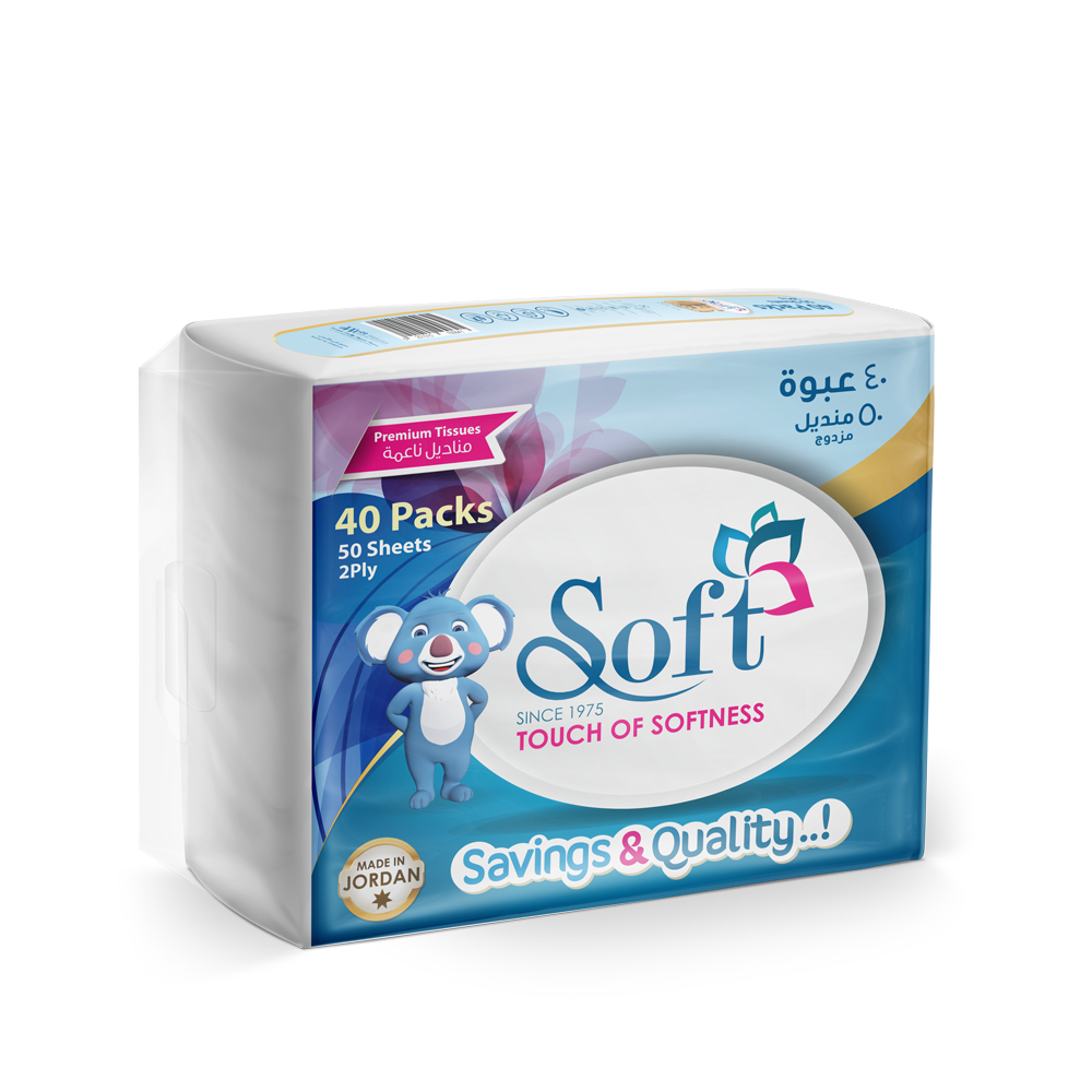 Soft Tissues nylon pack 50 sheet 2 ply (40 Pcs) - Wadi Al-Rafidain ...