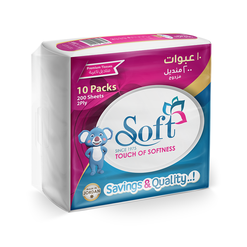 Soft Tissues nylon pack 200 sheet 2 ply (10 Pcs) - Wadi Al-Rafidain ...